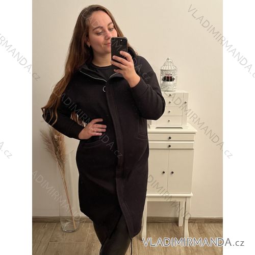 Mikina teplá prodloužená s kapucí na zip dlouhý rukáv dámské nadrozměr (XL/2XL/3XL ONE SIZE) ITALSKÁ MÓDA IM422693