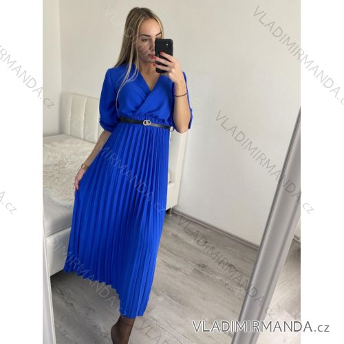 Šaty dlouhé elegantní s páskem dlouhý rukáv dámské (S/M ONE SIZE) ITALSKÁ MÓDA IMWKK223392