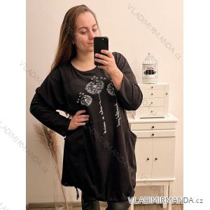 Šaty flaušové dlouhý rukáv dámské nadrozměr (2XL/3XL/4XL ONE SIZE) ITALSKá MóDA IM422RAVENA/DR