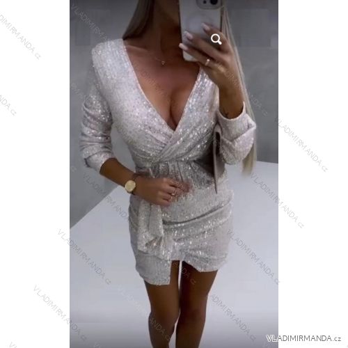 Šaty elegantní lurex dlouhý rukáv dámské (S/M ONE SIZE) ITALSKá MóDA IMM22fl22252