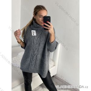 Svetr pletený oversize s rolákem dlouhý rukáv dámský (S/M/L/XL/2XL/3XL ONE SIZE) ITALSKÁ MÓDA IMWC223672/DR