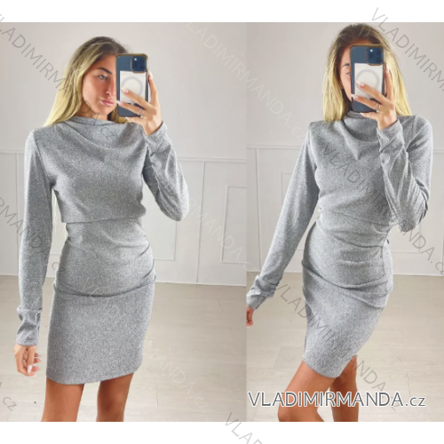 Šaty elegantní dlouhý rukáv dámské (S/M ONE SIZE) ITALSKÁ MÓDA IMPBB22S3749