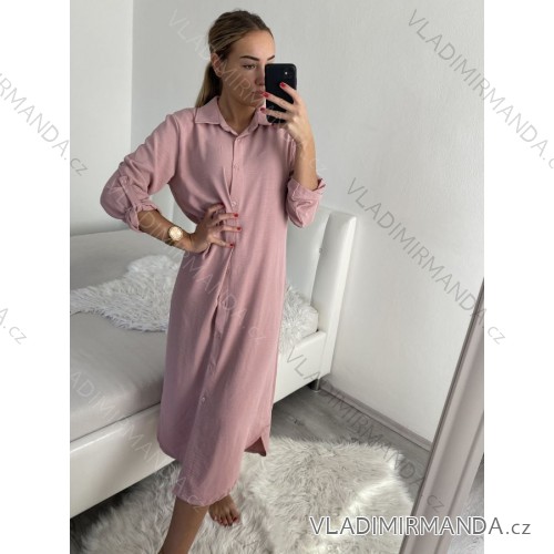 Šaty dlouhé maxi košilové dlouhý rukáv dámské (S/M/L ONE SIZE) ITALSKá MóDA IM4221031/DR M/L starorůžová