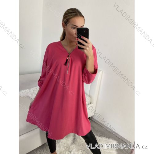 Šaty sametové se zipem dlouhý rukáv dámské nadrozměr (XL/2XL/3XL ONE SIZE) ITALSKá MóDA IM4221270