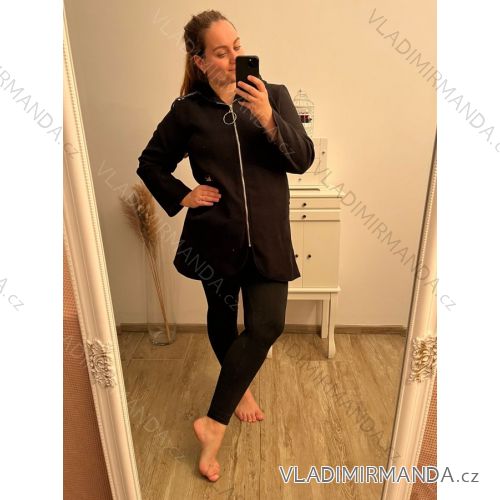 Kabát na zip s kapucí dlouhý rukáv dámská nadrozměr (XL/2XL ONE SIZE) ITALSKÁ MÓDA IM422650