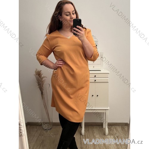 Elegant Short Sleeve Summer Women's Dress (44-46-48-50-52) Polish FASHION PMLP22DARA/DU mustard 48