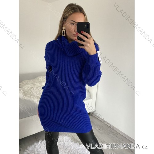 Šaty pletené oversize s rolákem dlouhý rukáv dámské (S/M/L ONE SIZE) ITALSKÁ MÓDA IMPLI228123/DR3 královská modrá