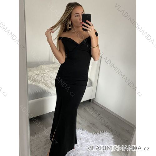 Šaty dlouhé elegantní společenské carmen dámské (S/M ONE SIZE) ITALSKÁ MÓDA IMM223251 černá