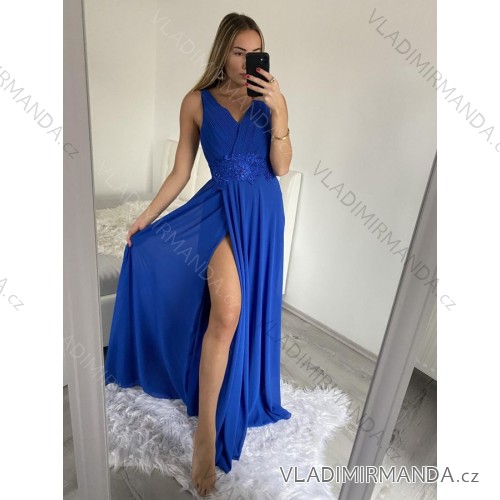 Šaty elegantní společenské na ramínka dámské (S/M ONE SIZE) ITALSKÁ MÓDA IMPSH2280628/DU S/M královská modrá