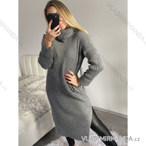 Šaty pletené s rolákem dlouhý rukáv dámské (S/M/L ONE SIZE) ITALSKÁ MÓDA IMD221099