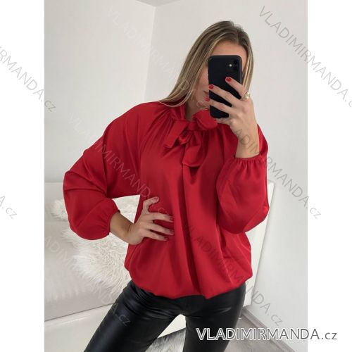 Women's Long Sleeve Satin Blouse (S/M/L ONE SIZE) ITALIAN FASHION IM322561