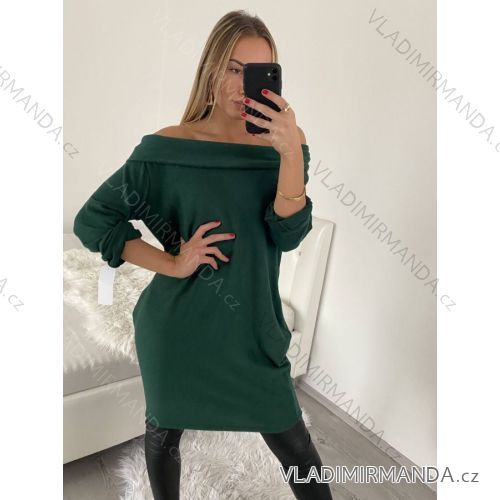 Šaty teplé klasik carmen dlouhý rukáv dámské (S/M ONE SIZE) ITALSKá MóDA IM322297