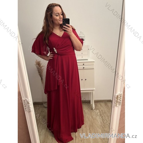 Šaty elegantní dlouhé krátký rukáv dámské nadrozměr (XL/2XL ONE SIZE) ITALSKÁ MÓDA IMPSH2280302/DU vínová XL/2XL