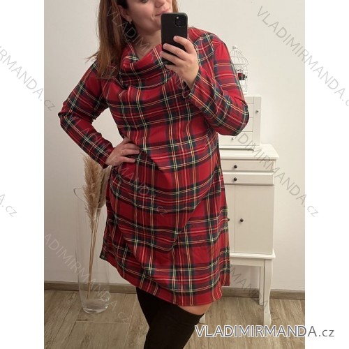 Šaty dlouhý rukáv dámské nadrozměr (XL/2XL ONE SIZE) ITALSKÁ MÓDA IMWQ22EMA/DR XL/2XL červená