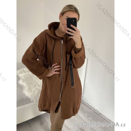 Mikina oversize teplá s kapucí na zip dlouhý rukáv dámské nadrozměr (L/XL ONE SIZE) ITALSKÁ MÓDA IMD23725