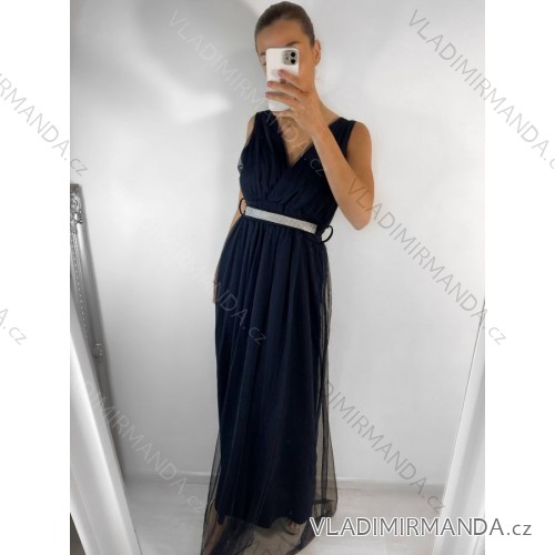 Šaty dlouhé společenské elegantní plesové dámské (S/M ONE SIZE) ITALSKÁ MÓDA IMM22Q52232/DR6 tmavě modrá