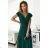 411-1 CRYSTAL long shimmering dress with a neckline - green