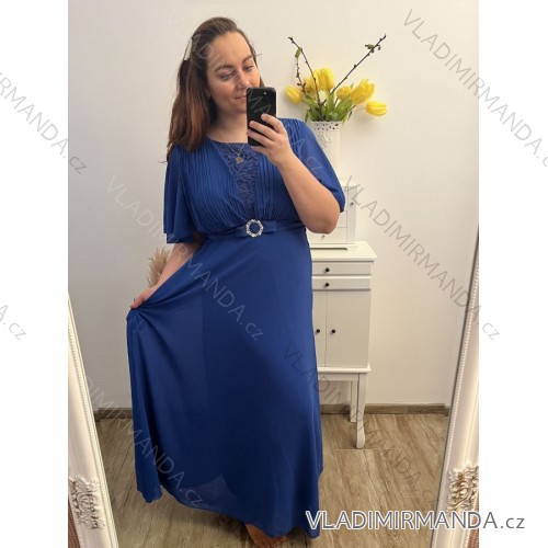 Šaty společenské elegantní plesové krátký rukáv dámské nadrozměr (XL/2XL ONE SIZE) ITALSKÁ MÓDA IMM239016ZO/DU XL/2XL královská modrá