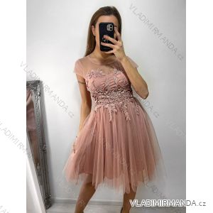 Women's Tulle Short Sleeve Party Dress (S/M ONE SIZE) ITALIAN FASHION IM9238938