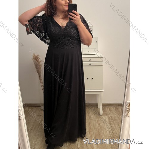 Šaty plesové dlouhé elegantní společenské krátký rukáv dámské nadrozměr (XL/2XL ONE SIZE) ITALSKÁ MÓDA IMM22PL80658/DU XL/2XL Černá