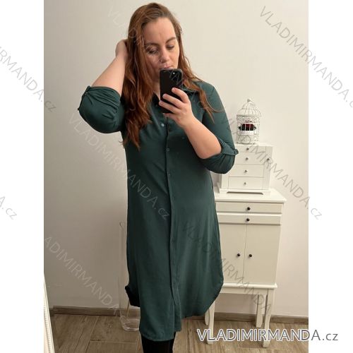 Šaty košilové 3/4 dlouhý rukáv dámské (L/XL ONE SIZE) ITALSKá MóDA IM423026 L/XL Emerald