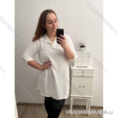 Tunika košilová dlouhý rukáv dámská nadrozměr (2XL/3XL ONE SIZE) ITALSKá MóDA IM423028