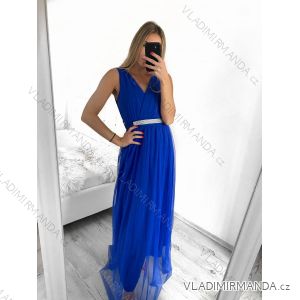 Šaty dlouhé na ramínka tilové společenské elegantní plesové s páskem dámské (S/M ONE SIZE) ITALSKÁ MÓDA IMM22Q52232