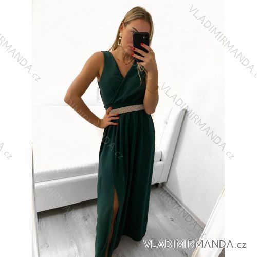 Šaty dlouhé elegantní společenské plesové na ramínka dámské (S/M ONE SIZE) ITALSKá MóDA IM3226339/DU zelená