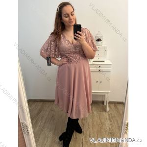 Šaty společenské elegantní šifonové krátký rukáv dámské nadrozměr (XL/2XL ONE SIZE) ITALSKÁ MÓDA IMM23ALESA