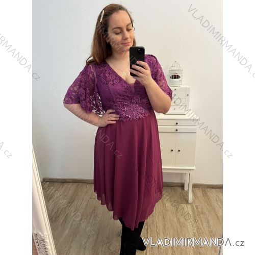 Women's Long Knitted Turtleneck Short Sleeve Dress (S/M ONE SIZE) ITALIAN FASHION IMM22FD51751 XL/2XL purple