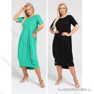 Šaty dlouhé letní krátký rukáv dámské nadrozměr (XL/2XL/3XL ONE SIZE) POLSKÁ MÓDA PMLT22MASTI-2/DU