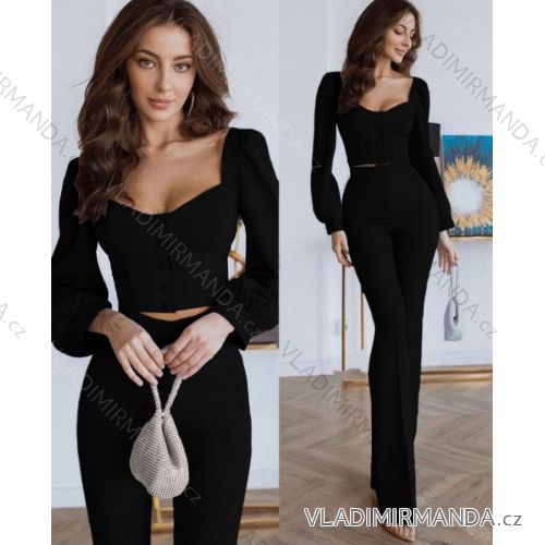 Souprava elegantní kalhoty a top dlouhý rukáv dámský (S/M ONE SIZE) ITALSKÁ MÓDA IMPGM2323107/23610