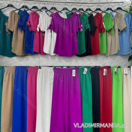 Souprava letní top carmen a kalhoty dámská (S/M ONE SIZE) ITALSKÁ MÓDA IMWD23467