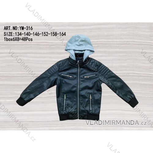 Youth boy's leather jacket with hood (134-164) ACTIVE SPORTS ACT23YM-316