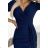 404-2 Shiny dress with a neckline and a slit on the leg - navy blue