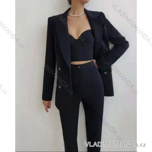 Souprava elegantní kalhoty, sako a top dámská (S-XL) ITALSKÁ MÓDA IMPGM233790-04 Černá S