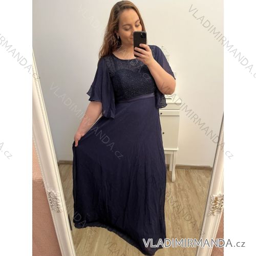 šaty plesové dlouhé elegantní společenské krátký rukáv dámské (XL/2XL/3XL ONE SIZE) ITALSKÁ MÓDA IMM23001/DU 2XL/3XL tmavě modrá