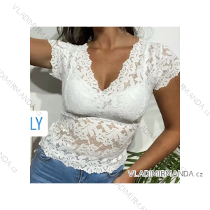 Women's Short Sleeve Lace T-Shirt/Blouse (S/M ONE SIZE) ITALIAN FASHION IMPDY23HT2113