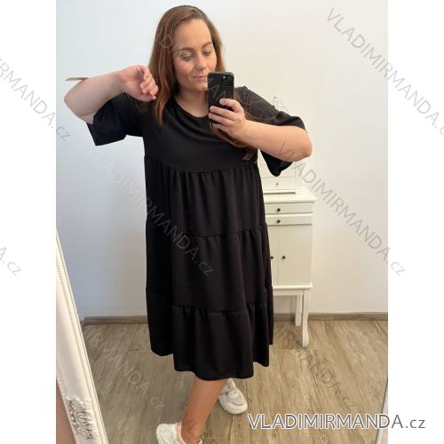 Šaty dlouhé krátký rukáv dámské (L/XL/2XL ONE SIZE) ITALSKÁ MÓDA IMD23159/DUR XL/2XL Černá