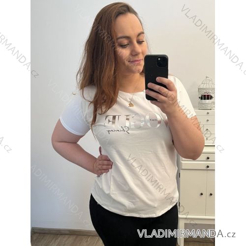 Tričko krátký rukáv dámské nadrozměr (XL/2XL ONE SIZE) ITALSKÁ MÓDA IMM23M917-1/DU XL/2XL stříbrná