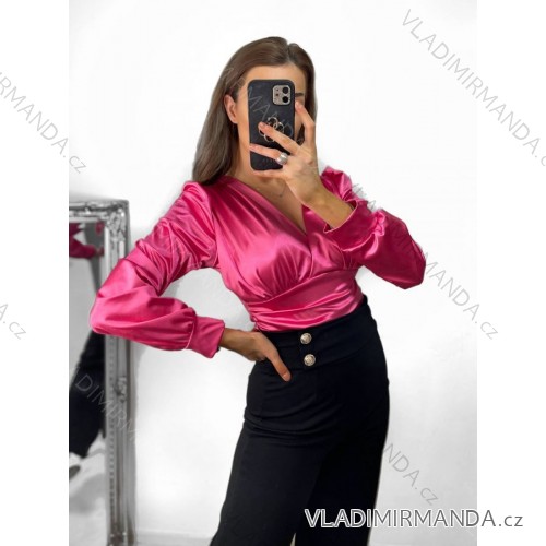 Body alá halenka elegantní saténové dlouhý rukáv dámské (S/M ONE SIZE) ITALSKÁ MÓDA IMM2333030/DU S/M růžová