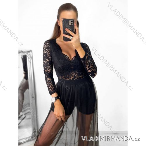 Body krajkové dlouhý rukáv dámské (S/M ONE SIZE) ITALSKÁ MÓDA IMPGM232597/DU S/M Černá