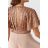 Women's short sleeve party dress (36-52) POLISH FASHION PMLMR23ELENA-2 beige 36