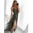 Long summer satin dress with straps women with belt (UNI S / M) ITALIAN FASHION IMM22INFINITE