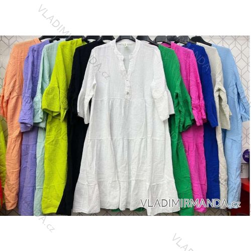 Women's Summer Muslin Dress 3/4 Long Sleeve (S/M ONE SIZE) ITALIAN FASHION IMWB231085