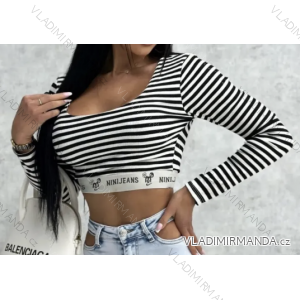 Crop top dlouhý rukáv dámský proužek (S/M ONE SIZE) ITALSKÁ MÓDA IMPCF2327358