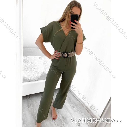 Women's Short Sleeve Long Belted Jumpsuit (S/M ONE SIZE) ITALIAN FASHION IMWB23200