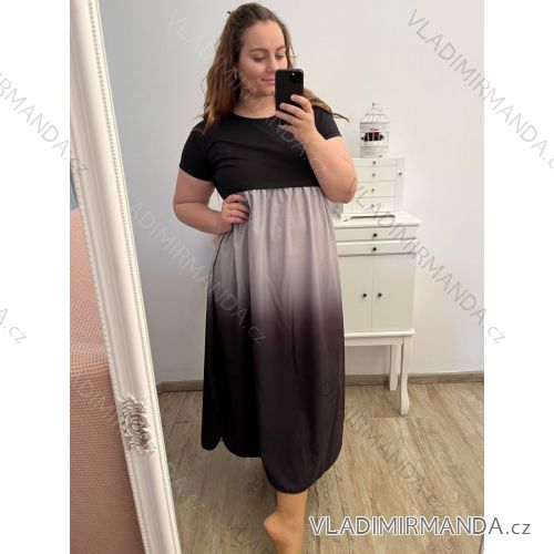 Women's Plus Size Long Short Sleeve Dress (XL/2XL/3XL ONE SIZE) ITALIAN FASHION IM423ANTICONA