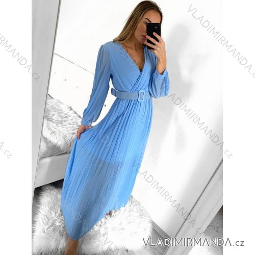 Women's Long Elegant Chiffon Belt Long Sleeve Dress (S/M ONE SIZE) ITALIAN FASHION IMWGB231009